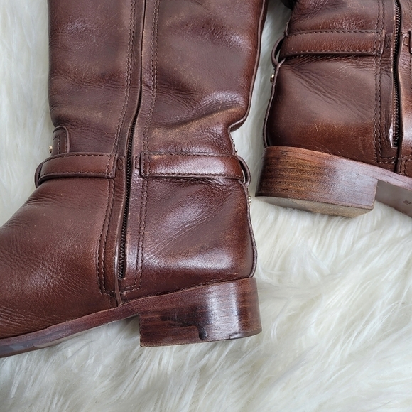 Tory Burch Brown Leather Logo Boots - Picture 7 of 13
